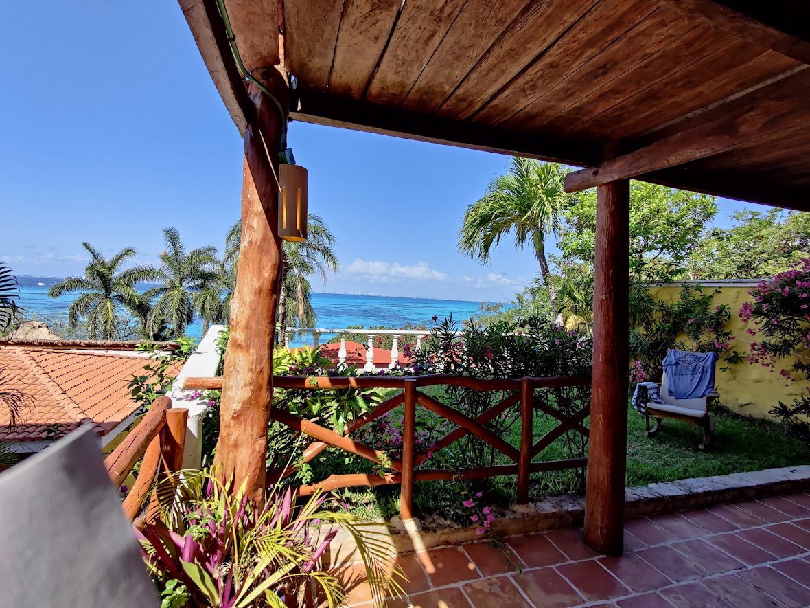 picture of a balcony overlooking the Caribbean sea